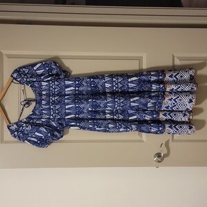 Knox Rose Dress Surfs Up Midi Dress Blue Coastal Short Sleeve Womens Size S